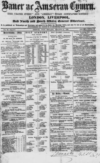 cover page of Baner ac Amserau Cymru published on December 30, 1868