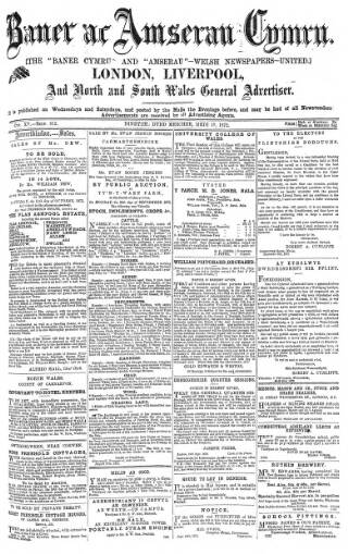 cover page of Baner ac Amserau Cymru published on September 18, 1872
