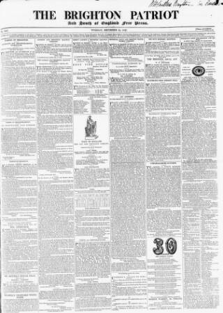 cover page of Brighton Patriot published on December 19, 1837
