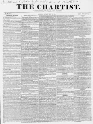 cover page of The Chartist published on July 7, 1839
