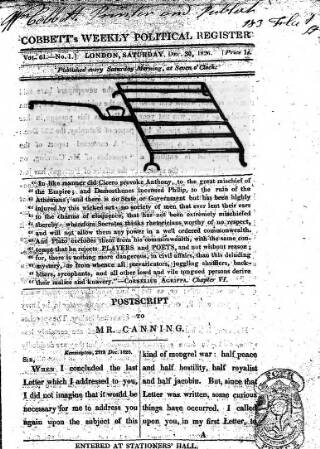 cover page of Cobbett's Weekly Political Register published on December 30, 1826