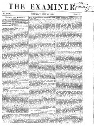 cover page of The Examiner published on May 29, 1852