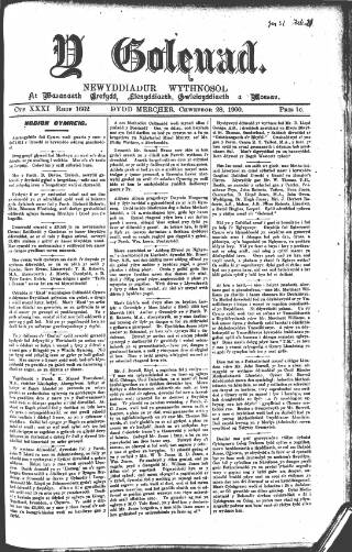 cover page of Y Goleuad published on February 28, 1900