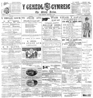 cover page of Y Genedl Gymreig published on November 30, 1892