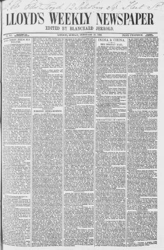 cover page of Lloyd's Weekly Newspaper published on February 28, 1858