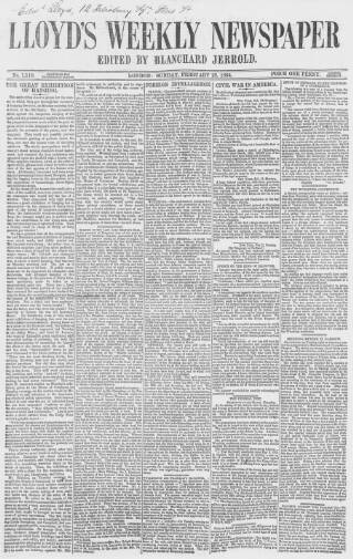 cover page of Lloyd's Weekly Newspaper published on February 28, 1864