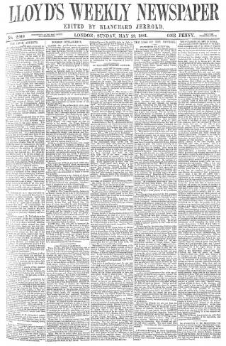 cover page of Lloyd's Weekly Newspaper published on May 29, 1881