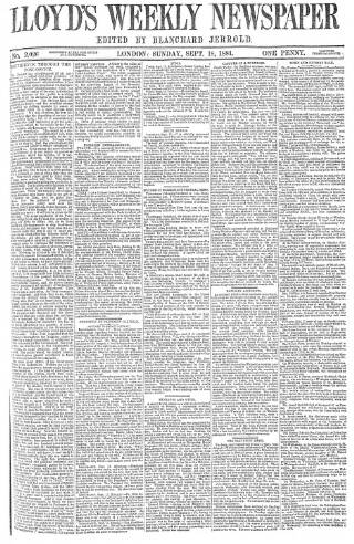 cover page of Lloyd's Weekly Newspaper published on September 18, 1881