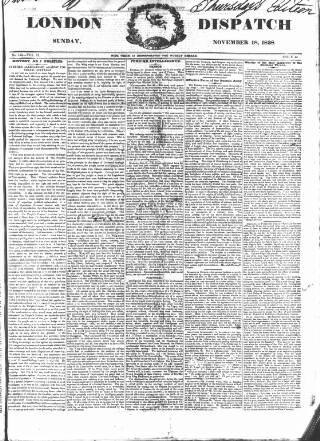 cover page of London Dispatch published on November 18, 1838
