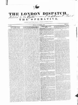 cover page of London Dispatch published on September 1, 1839