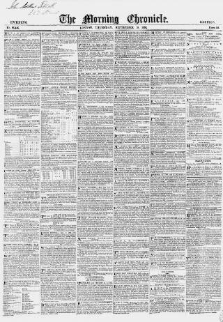 cover page of Morning Chronicle published on September 18, 1851