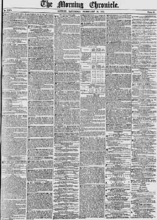 cover page of Morning Chronicle published on February 28, 1852