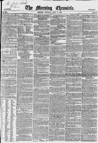 cover page of Morning Chronicle published on July 6, 1852
