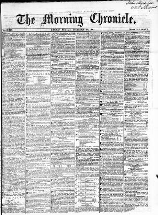 cover page of Morning Chronicle published on December 30, 1861