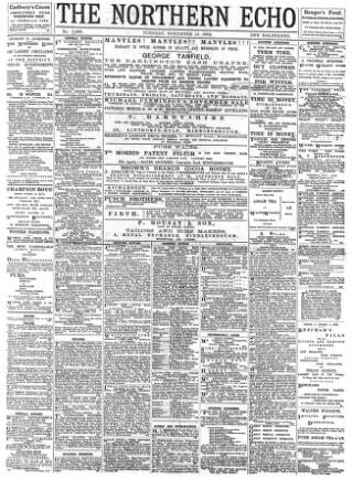 cover page of Northern Echo published on November 15, 1892