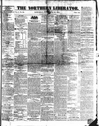 cover page of Northern Liberator published on December 30, 1837