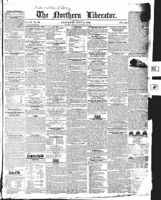 cover page of Northern Liberator published on July 6, 1839