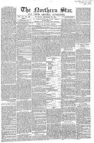 cover page of Northern Star and Leeds General Advertiser published on December 30, 1843