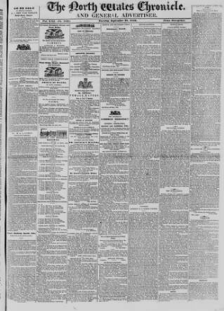 cover page of North Wales Chronicle published on September 18, 1849