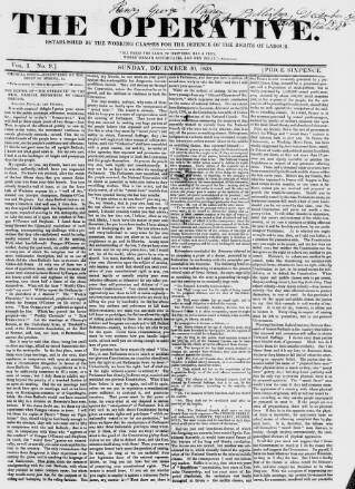 cover page of The Operative published on December 30, 1838