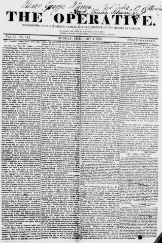 cover page of The Operative published on February 3, 1839