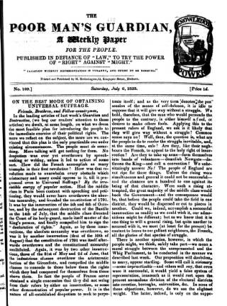 cover page of Poor Man's Guardian published on July 6, 1833