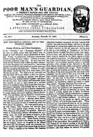 cover page of Poor Man's Guardian published on November 15, 1834