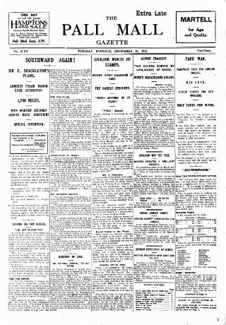 cover page of Pall Mall Gazette published on December 30, 1913