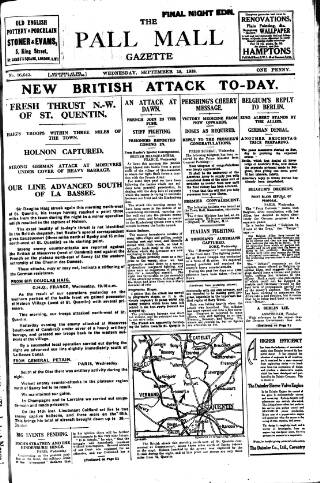cover page of Pall Mall Gazette published on September 18, 1918