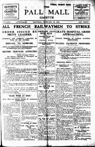 cover page of Pall Mall Gazette published on February 28, 1920