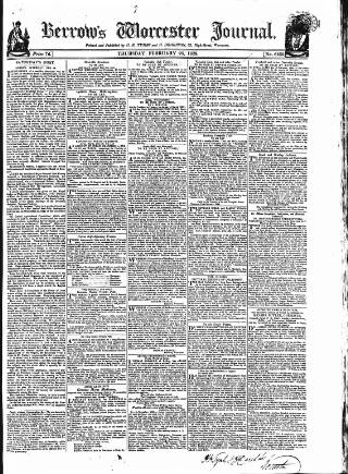 cover page of Worcester Journal published on February 28, 1828