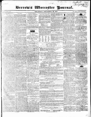 cover page of Worcester Journal published on December 30, 1847
