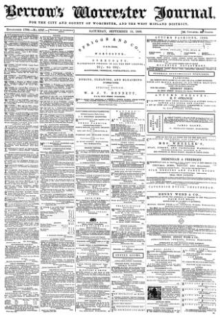 cover page of Worcester Journal published on September 18, 1869