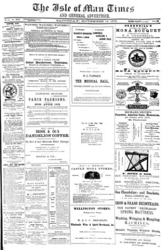 cover page of Isle of Man Times published on November 15, 1879