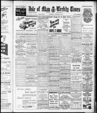 cover page of Isle of Man Times published on September 18, 1943