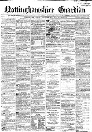 cover page of Nottinghamshire Guardian published on November 15, 1855