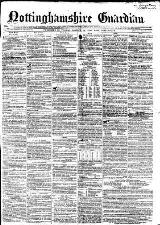 cover page of Nottinghamshire Guardian published on May 29, 1856