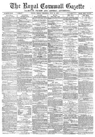 cover page of Royal Cornwall Gazette published on July 6, 1877