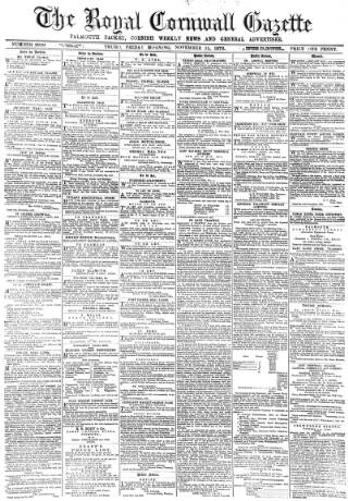 cover page of Royal Cornwall Gazette published on November 15, 1878