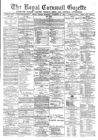 cover page of Royal Cornwall Gazette published on December 30, 1881