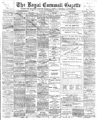 cover page of Royal Cornwall Gazette published on November 30, 1899