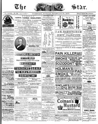 cover page of Guernsey Star published on February 28, 1882