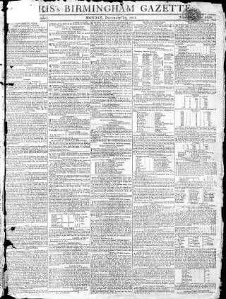 cover page of Aris's Birmingham Gazette published on December 30, 1811