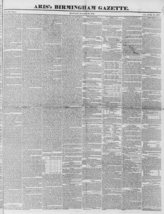 cover page of Aris's Birmingham Gazette published on November 30, 1840