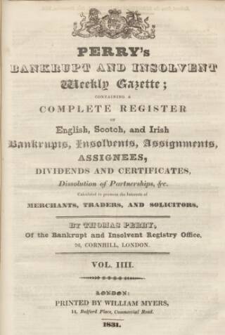 cover page of Perry's Bankrupt Gazette published on December 30, 1831