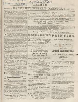 cover page of Perry's Bankrupt Gazette published on November 30, 1867