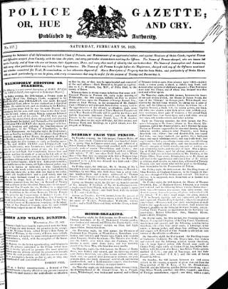 cover page of Police Gazette published on February 28, 1829
