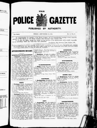 cover page of Police Gazette published on September 18, 1914