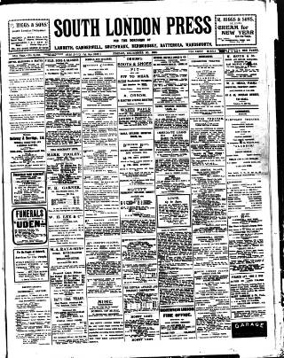 cover page of South London Press published on December 30, 1910