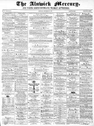 cover page of Alnwick Mercury published on November 30, 1872